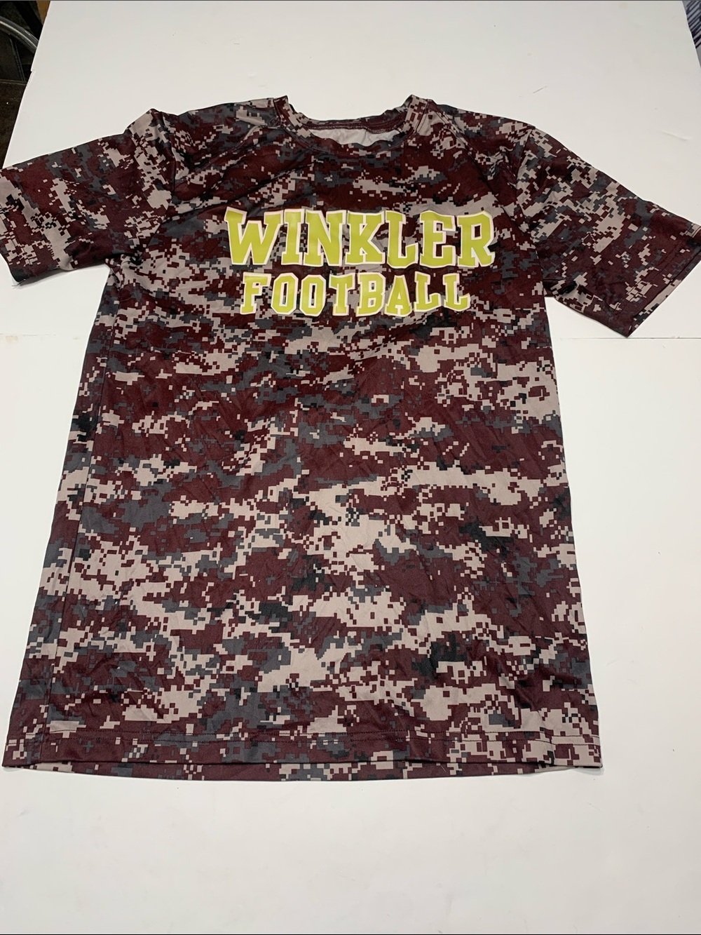 Wink Maroon Digital Camo Short Sleeve Tee with Yellow Lettering
